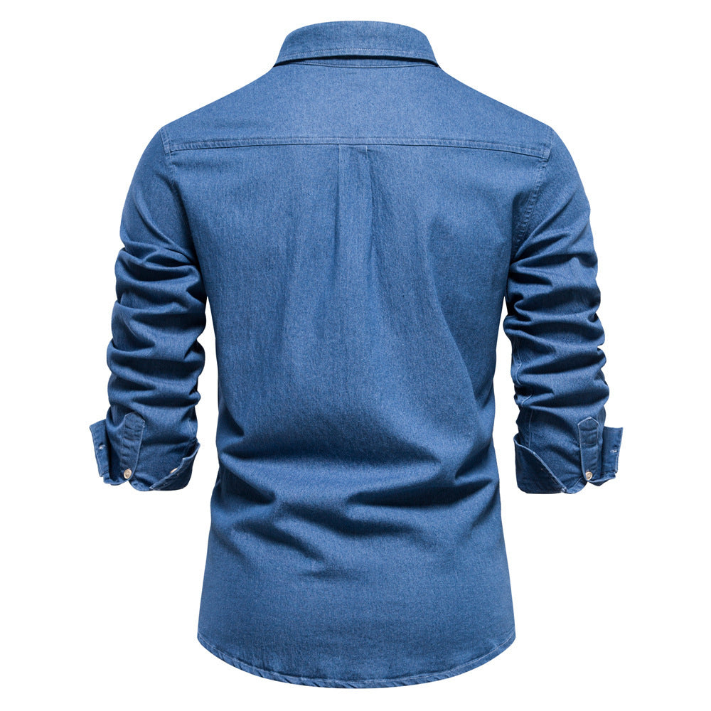 Men's narrow cut denim shirt with Kent collar and patch chest pockets Mune Fashion