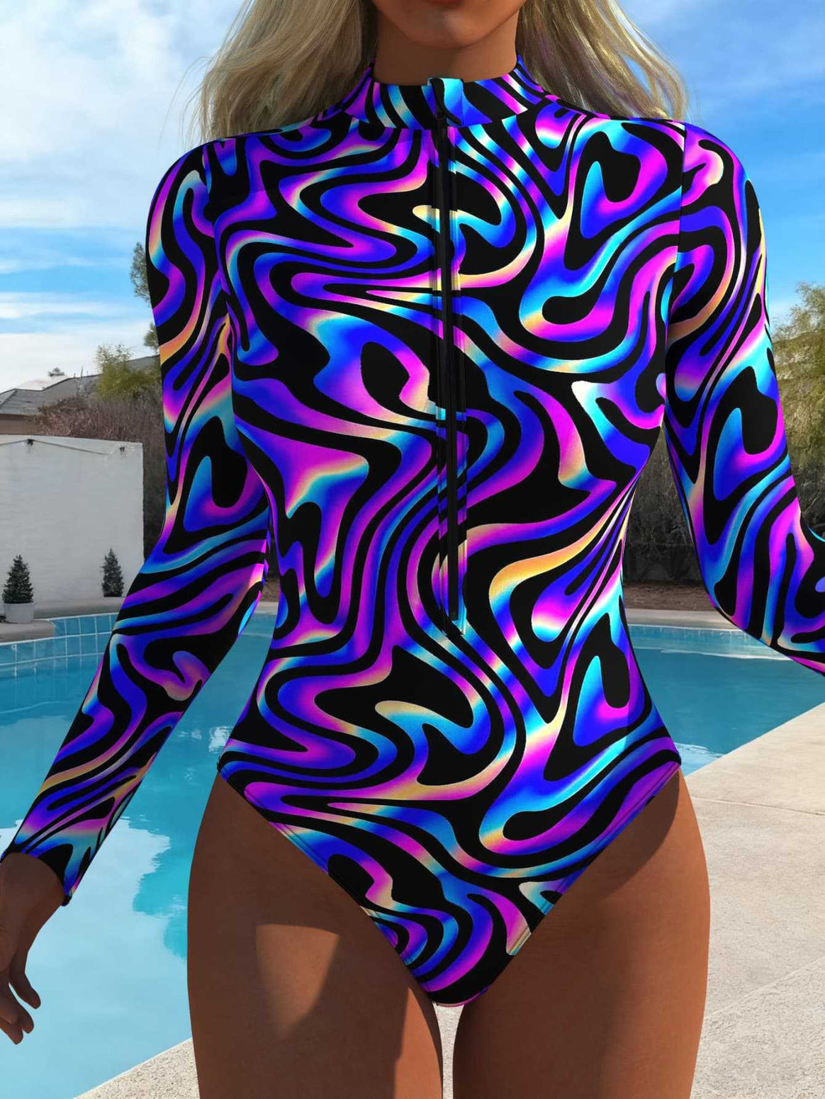 Women’s one-piece swimsuit with exciting animal print and sporty zipper Mune Fashion