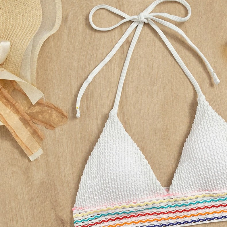 Women's triangle bikini with high-cut bottom and colorful wrap strap Mune Fashion