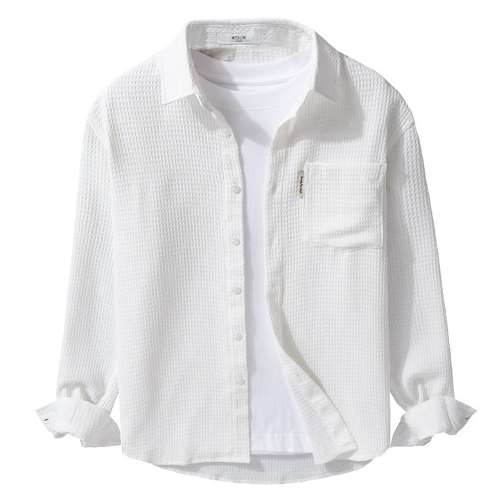 Men's Lightweight Waffle Structure Shirt made of Cotton Blend with Overshirt Cut and Chest Pocket Mune Fashion