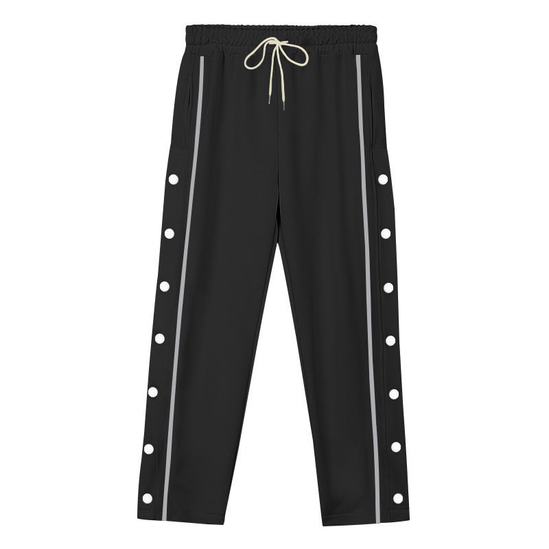 Men's Sporty Snap Track Pants with Side Snap Stripes and Drawstring Mune Fashion