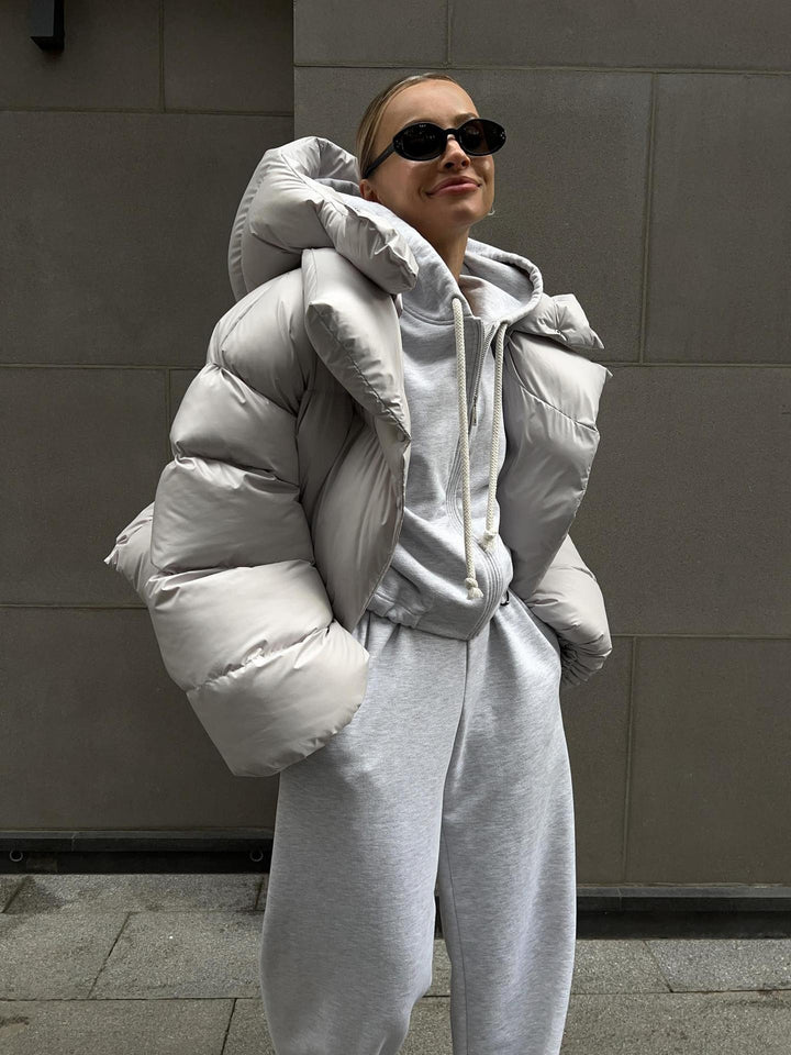 Women extravagant oversized quilted down jacket with extra voluminous hood Mune Fashion