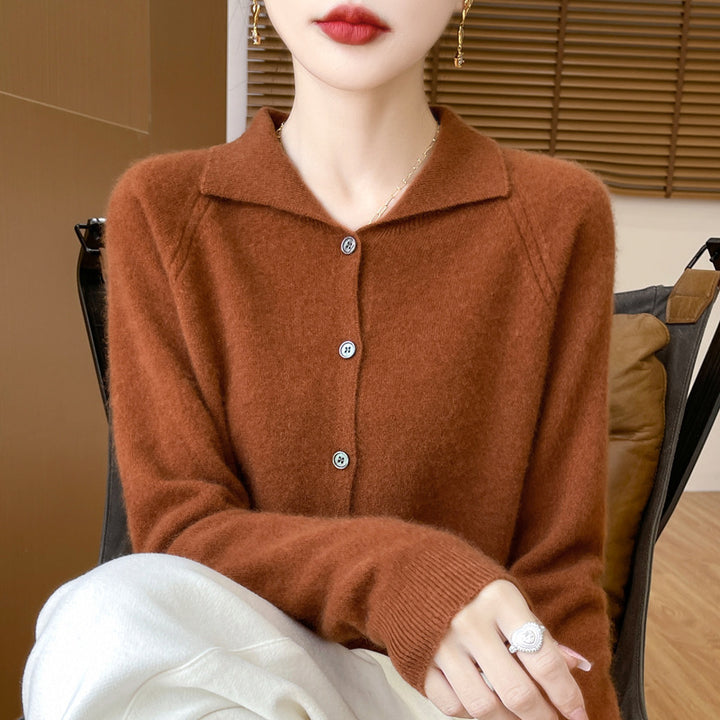 Women's Cozy Notched Collar Cardigan in Cashmere Look with Mohair Effect Mune Fashion
