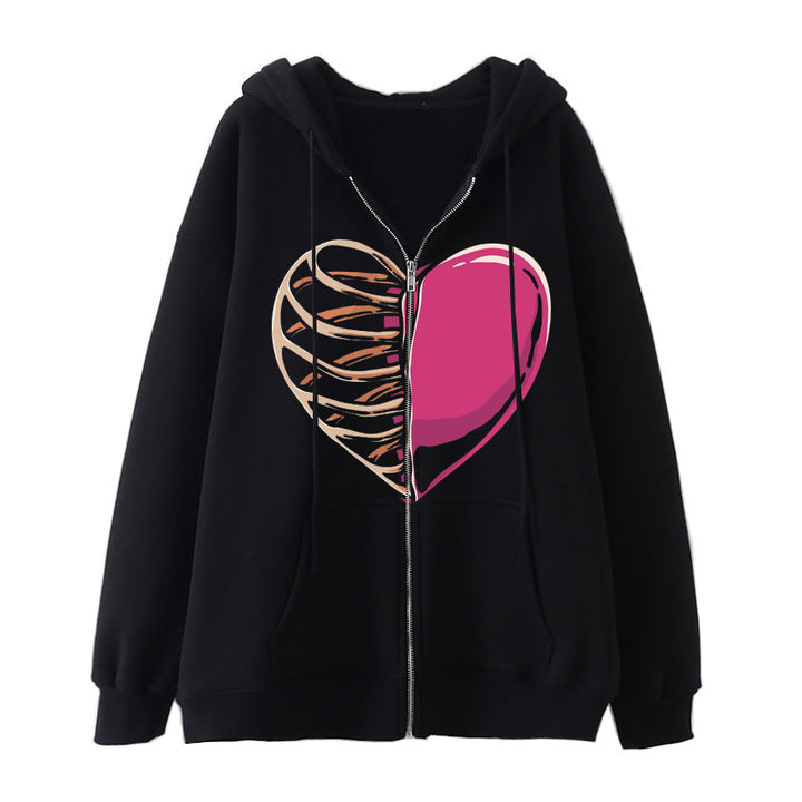 Women's hoodie jacket with full zipper and ribbed heart print Mune Fashion