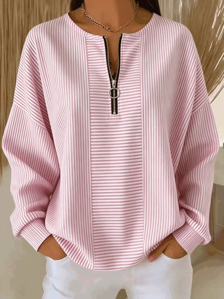 Women's Oversize Sweater with fine rib structure and short zipper Mune Fashion