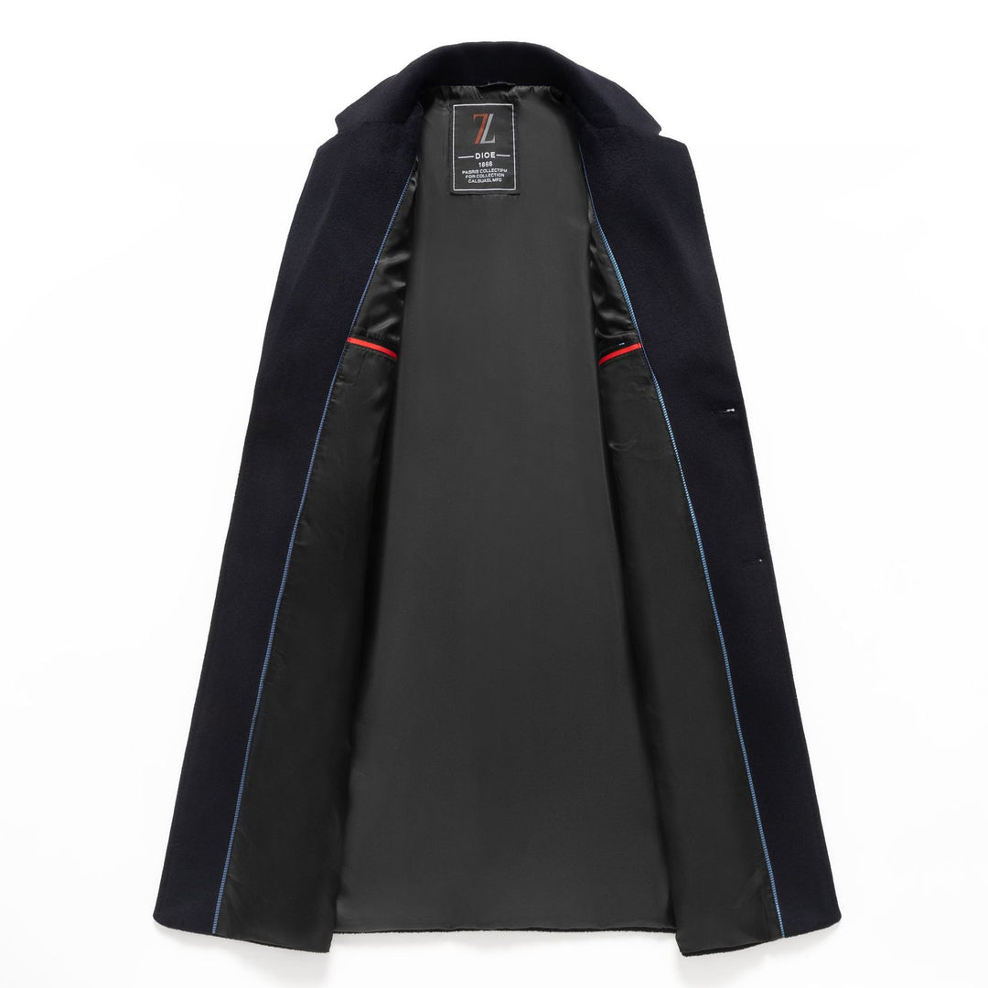 Men's Single-Breasted Knee-Length Wool Blend Overcoat with Narrow Lapels Mune Fashion