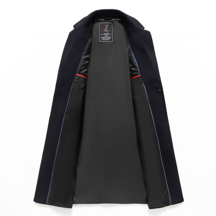Men's Single-Breasted Knee-Length Wool Blend Overcoat with Narrow Lapels Mune Fashion