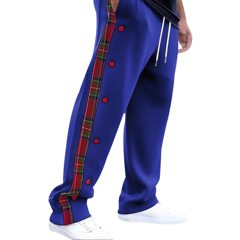 Men's loose jogging pants with side check stripe and snap button placket Mune Fashion