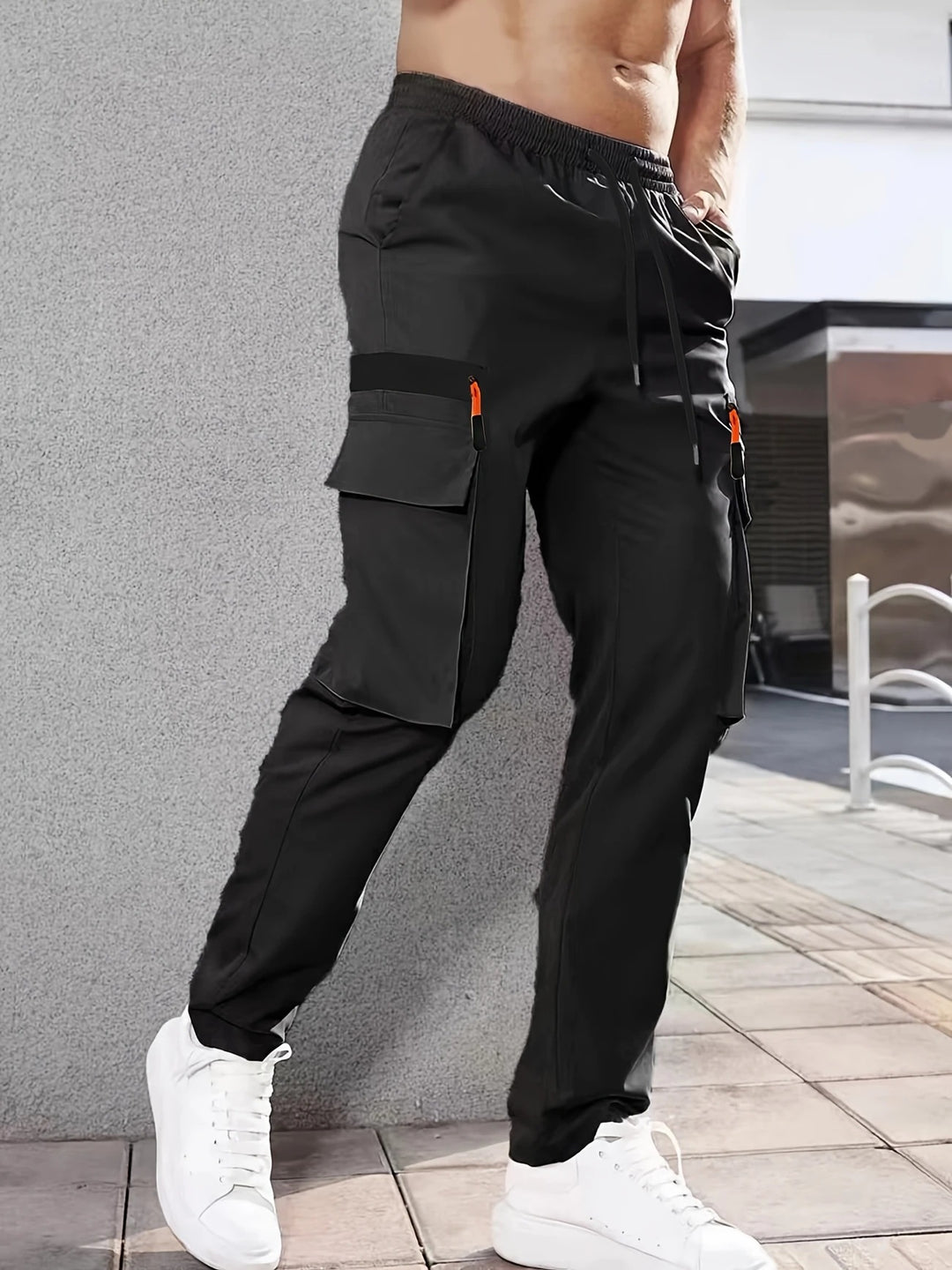 Men's cargo pants in jogger style with elastic waistband, drawstring & multiple pockets Mune Fashion