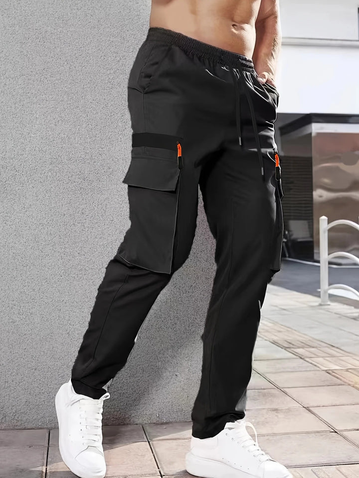 Men's cargo pants in jogger style with elastic waistband, drawstring & multiple pockets Mune Fashion