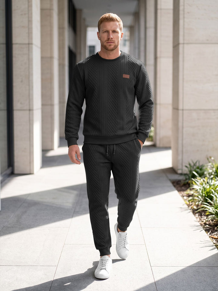 Men's Structured Knit Tracksuit with Round Neck and Drawstring Mune Fashion