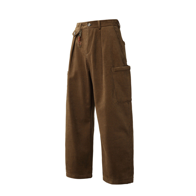 Men's Wide Corduroy Cargo Pants with Pleats, Applied Side Pockets and Relaxed Fit Mune Fashion