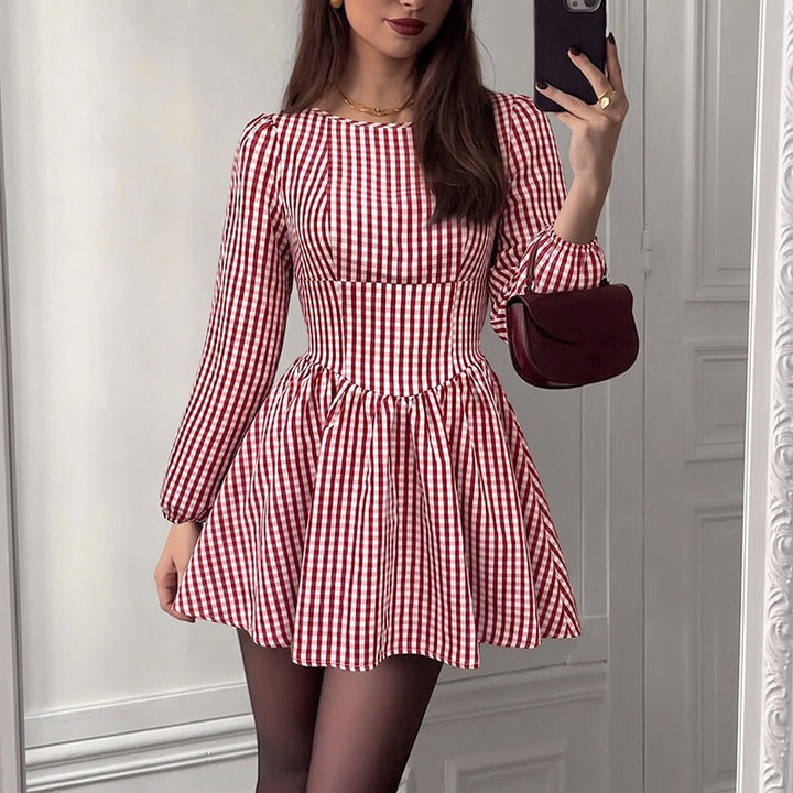Women's V-Neck Mini Dress with Puff Sleeves Mune Fashion