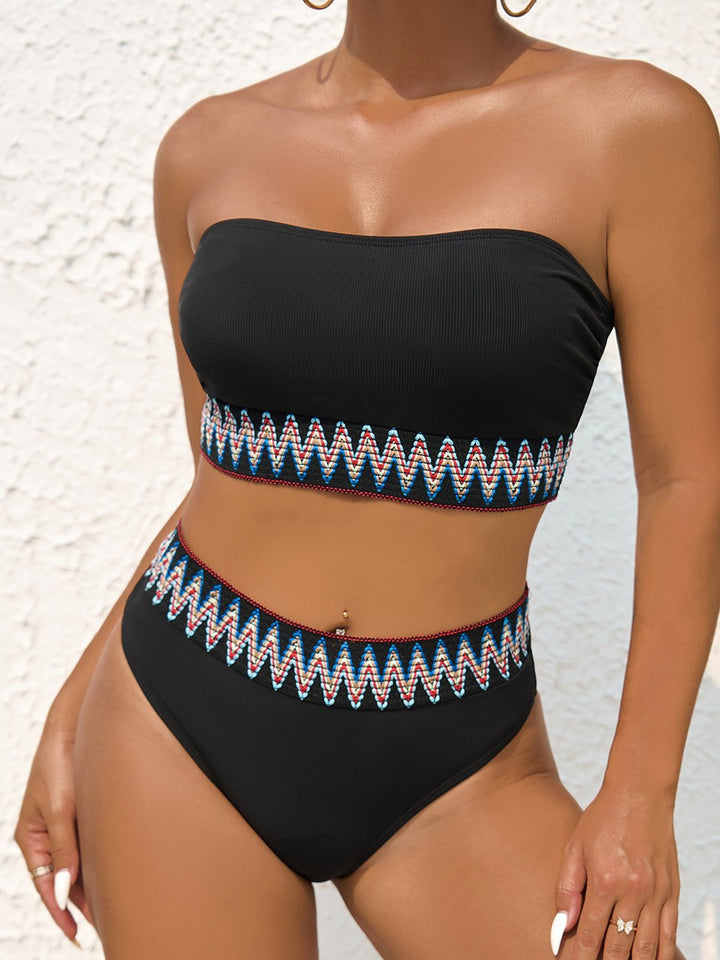 Ladies Two-Piece Bikini with Playful Wave Pattern Mune Fashion