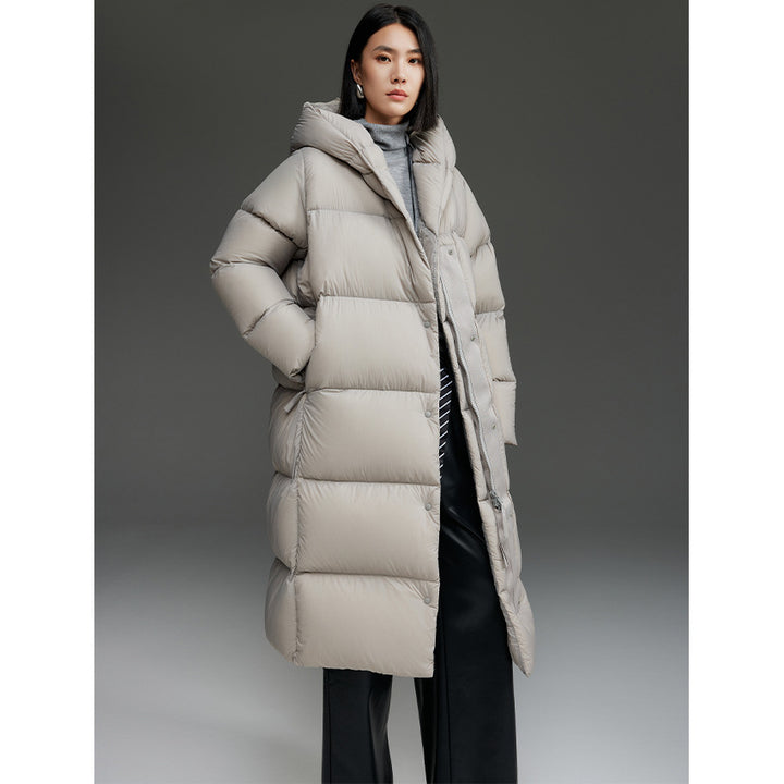 Women's Extra-long padded quilted coat with hood, thermo filling and two-way zipper Mune Fashion