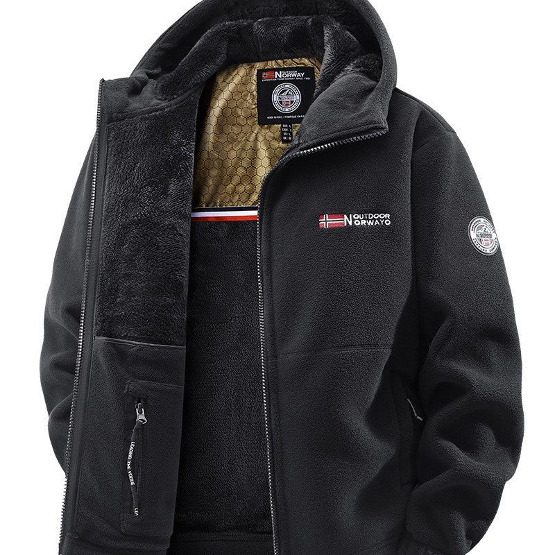 Men's Cozy Fleece Hoodie Jacket with Teddy Lining, Windproof and Zipper Pockets Mune Fashion
