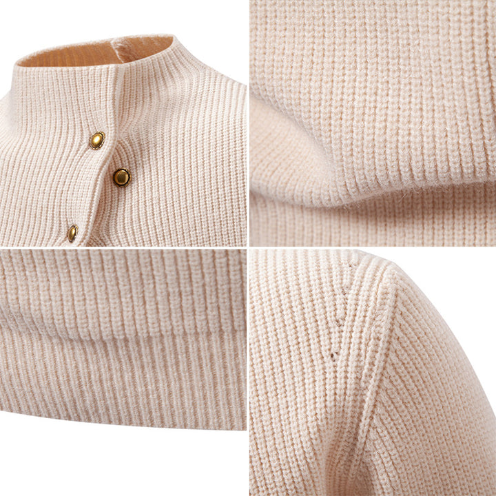 Men's fine knit sweater with asymmetric button placket and stand-up collar Mune Fashion