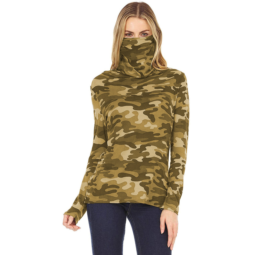 Women's camouflage jersey long sleeve with integrated tube collar Mune Fashion