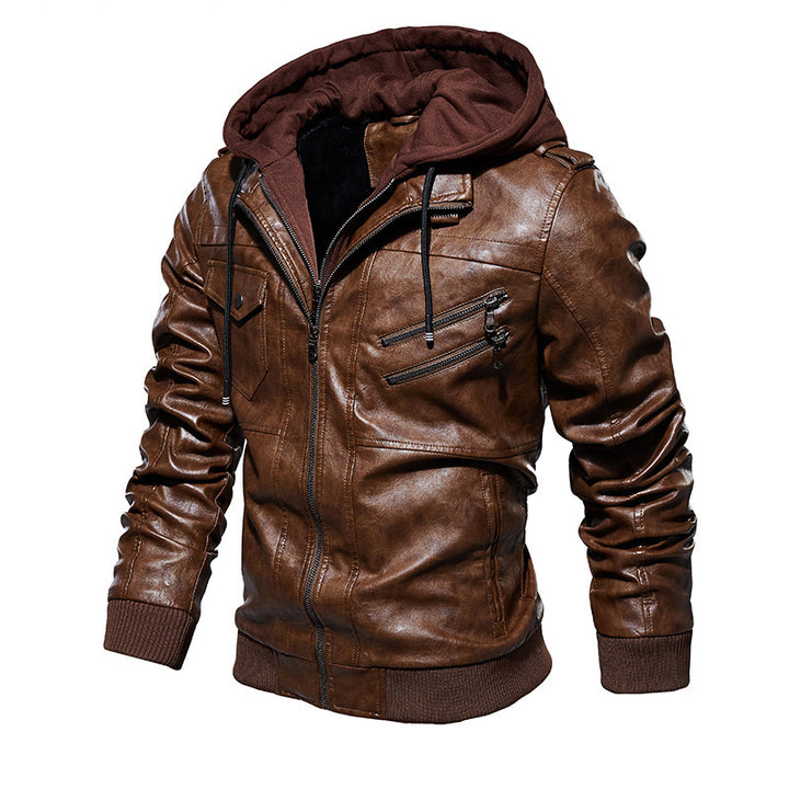 Men's Stylish Faux Leather Jacket with Hood Mune Fashion