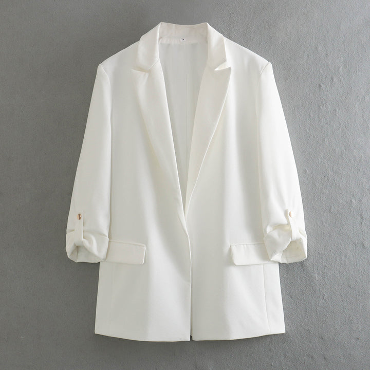 Women's unstructured long blazer with boxy cut, roll-up sleeves and piped flaps Mune Fashion