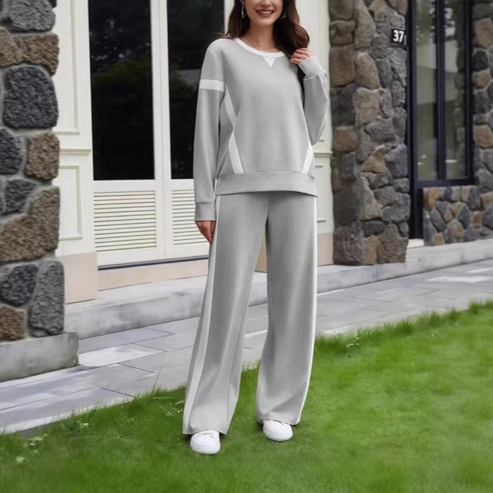 Women’s Lounge Set made of soft jersey with wide leg and contrast stripes Drune