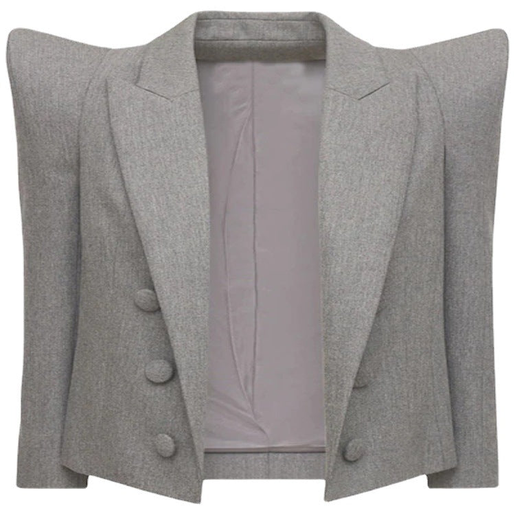 Women's Three-Piece Tailoring Set with Emphasized Shoulder Blazer, Top, and Bermuda Shorts Mune Fashion