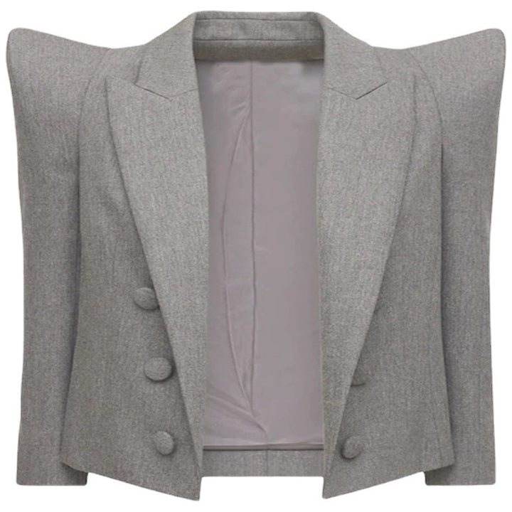Women's Three-Piece Tailoring Set with Emphasized Shoulder Blazer, Top, and Bermuda Shorts Mune Fashion