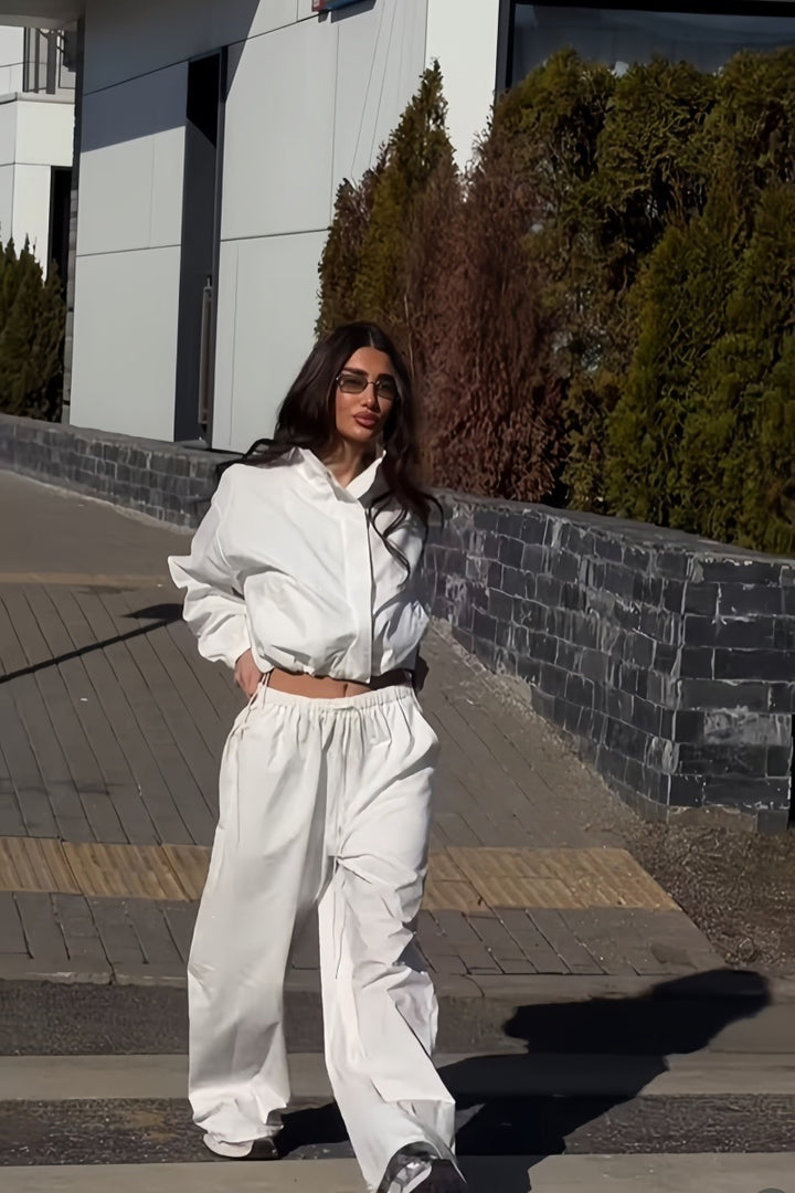 Women’s casual two-piece set made of flowing fabric with wide leg Mune Fashion