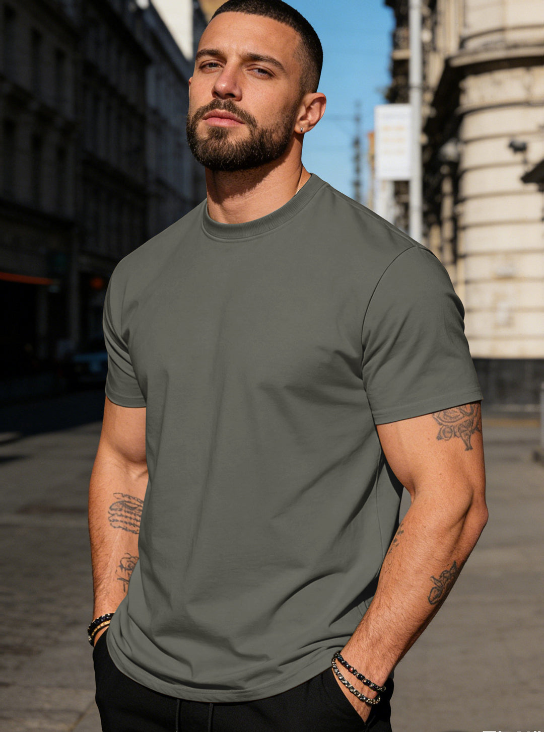 Men's body-hugging high-quality cotton shirt with round neck Mune Fashion