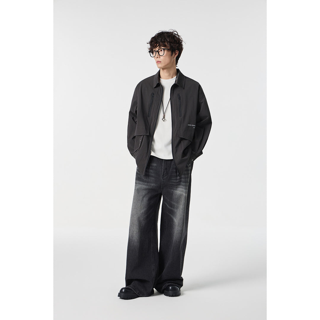 Unisex Technical Overshirt Jacket in Boxy Cut with Front Zipper and Multi-Function Pockets Mune Fashion