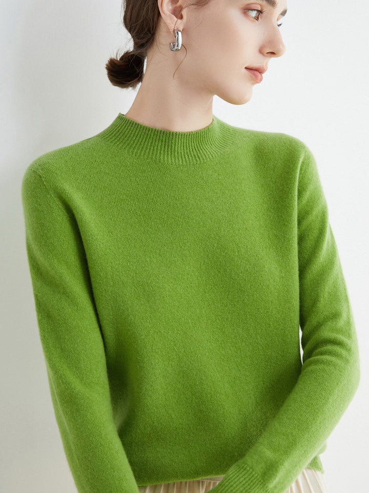 Women's Short Mock Neck Sweater in Cashmere Look with Light Fuzzy Texture Mune Fashion