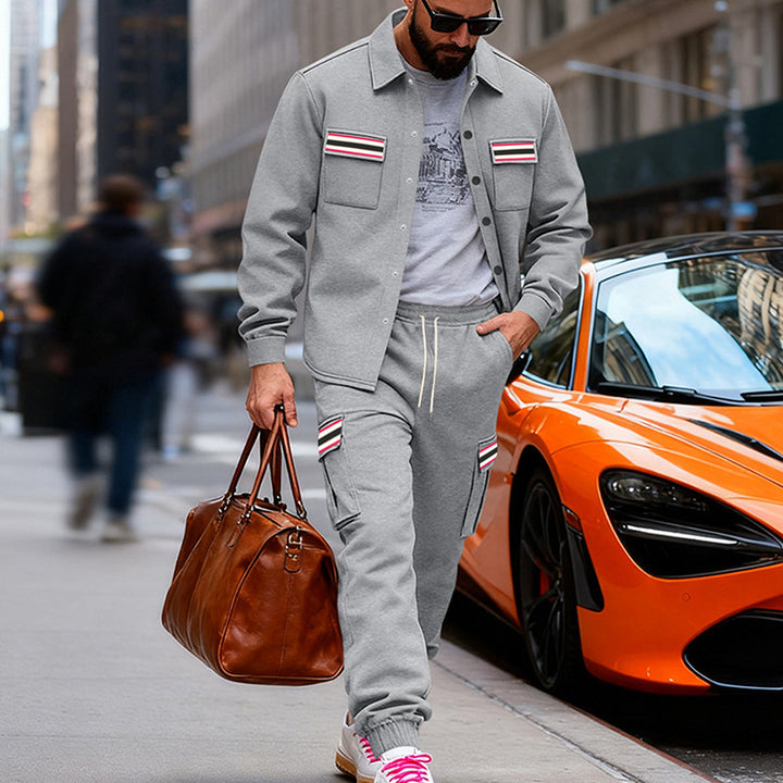 Men's Cargo Jogging Pants with Drawstring, Ribbed Cuffs and Contrasting Stripes Mune Fashion