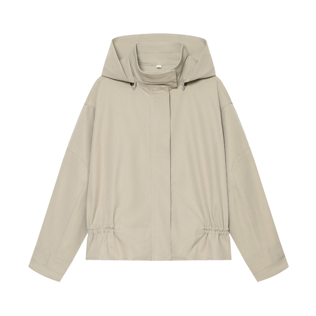 Women short parka with high funnel collar, drawstring waist and concealed button placket Mune Fashion