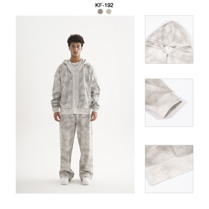 Unisex Short-cut Zip-up Hoodie made of French Terry with Cloud Dye Effect and Raglan Seams Mune Fashion