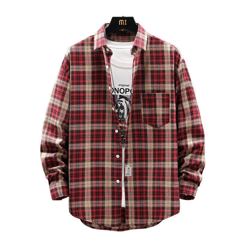 Men's brushed cotton flannel shirt plaid wide cut with breast pocket Mune Fashion