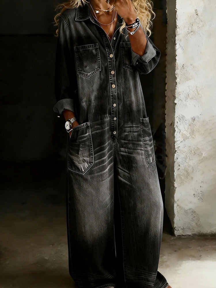 Women's Fashionable Denim Maxi Dress