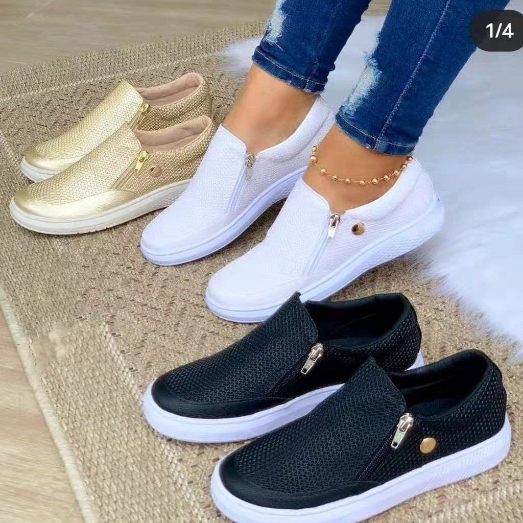 Women's Slip-On Mesh Sneaker with Side Zipper and Thick Rubber Sole Mune Fashion