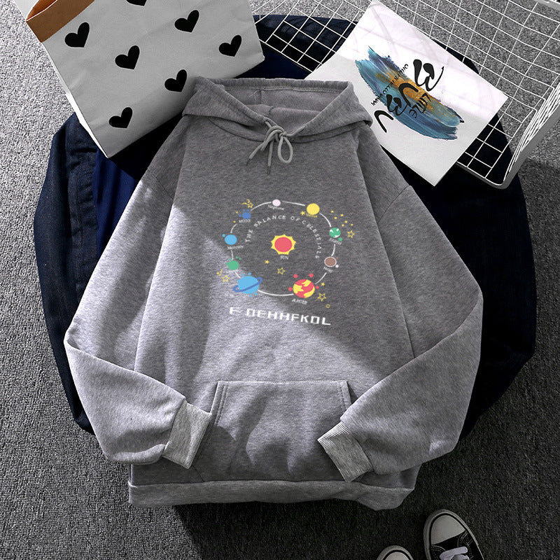 Women's hooded sweatshirt in astronomy print with kangaroo pocket and adjustable drawstring Mune Fashion