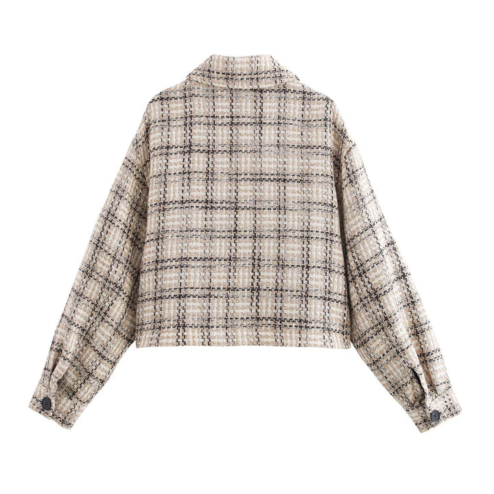 Women's short jacket made of boucle tweed with check pattern and boxy cut Mune Fashion