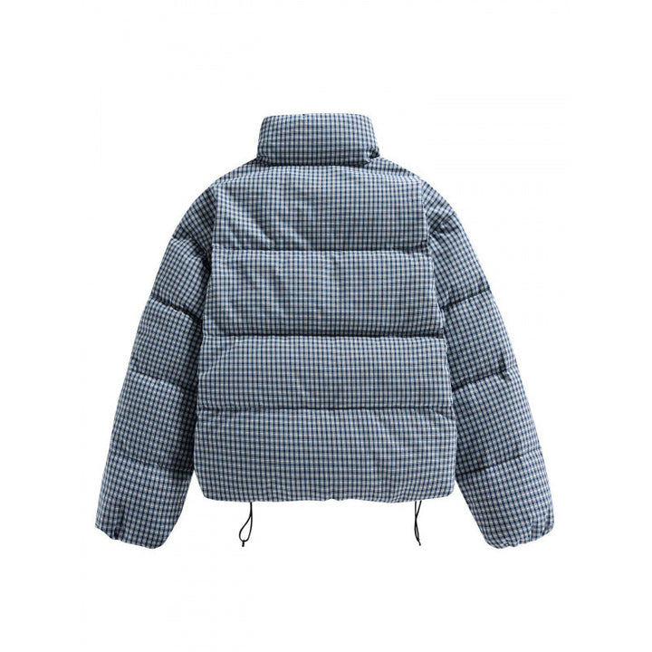 Women's short quilted jacket in check pattern with high stand-up collar and drawstring Mune Fashion