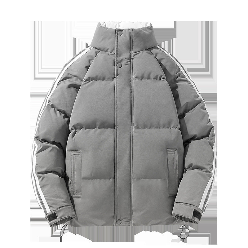 Men's sporty quilted winter jacket with high stand-up collar, sleeve stripes, and adjustable hem Mune Fashion