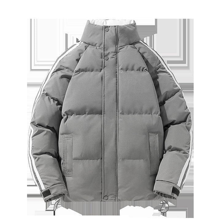 Men's sporty quilted winter jacket with high stand-up collar, sleeve stripes, and adjustable hem Mune Fashion