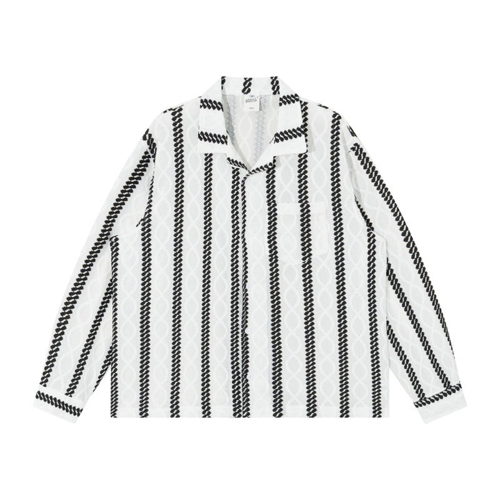 Unisex Lightweight Shirt Jacket with Camp Collar, Relaxed Fit and Vertical Braid Stripe Pattern Mune Fashion