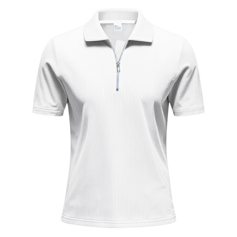 Unisex short-sleeved half-zip polo made of ribbed jersey with shirt collar Mune Fashion