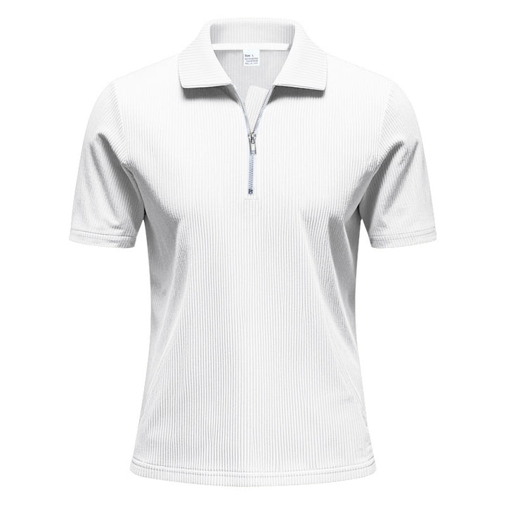 Unisex short-sleeved half-zip polo made of ribbed jersey with shirt collar Mune Fashion