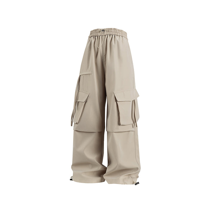 Damen Weite Cargo‑Hose im Baggy‑Cut mit elastischem Tunnelzugbund, Klapp‑Utility‑Taschen und verstellbarem Beinabschluss Mune Fashion