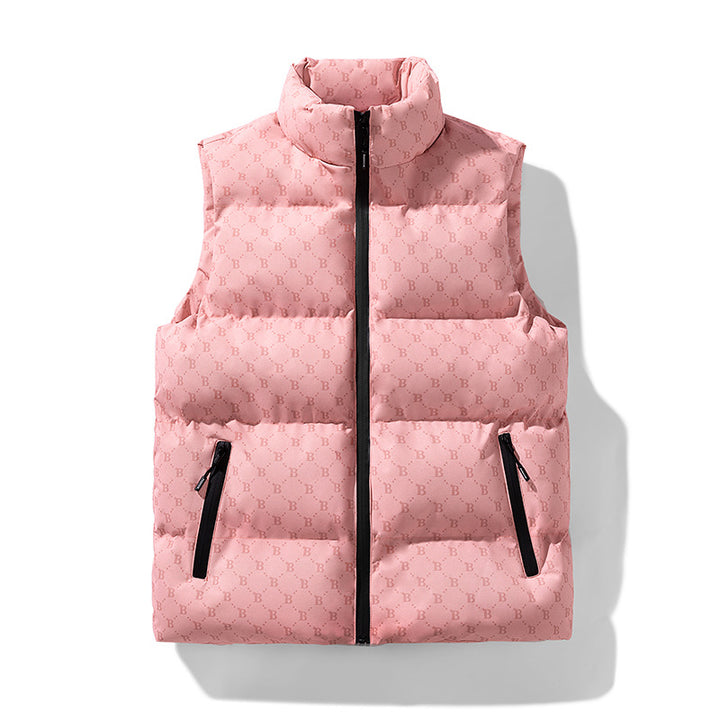 Men's quilted utility vest with monogram print and stand-up collar Mune Fashion