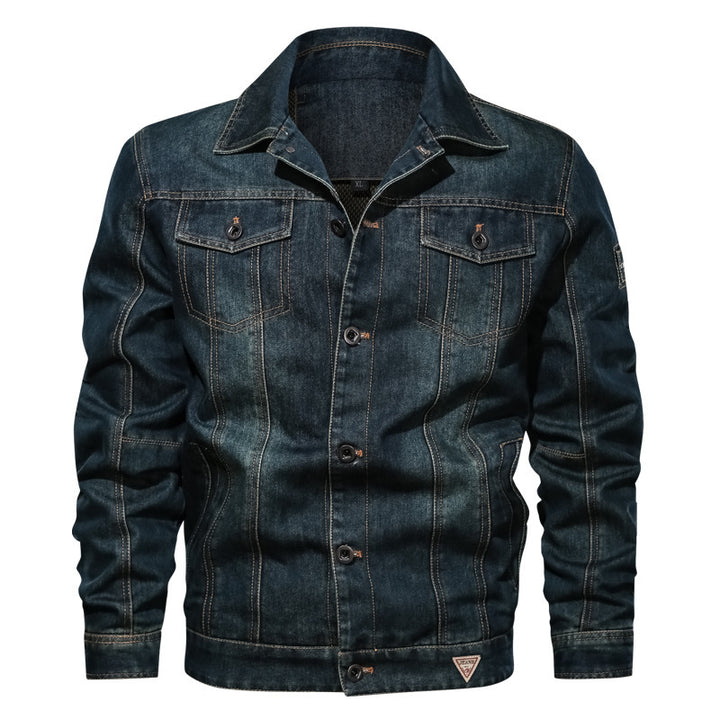 Men's denim trucker jacket with padded lining and distinctive decorative seams Mune Fashion