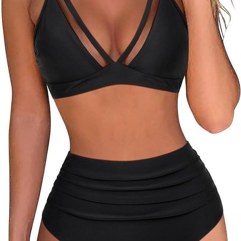 Women High-waisted Bikini Set with Leopard Pattern and Transparent Inserts Mune Fashion