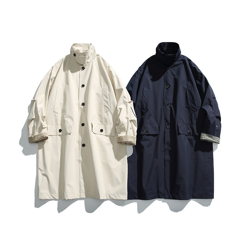 Men's oversized waterproof trench coat with stand collar and checked lining Mune Fashion